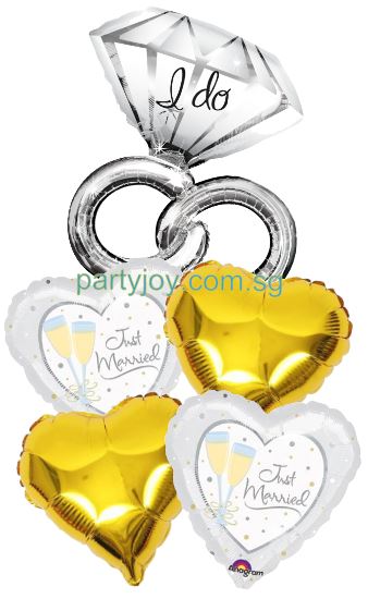 I Do Diamond Ring and Ring Just Married Balloon Bouquet